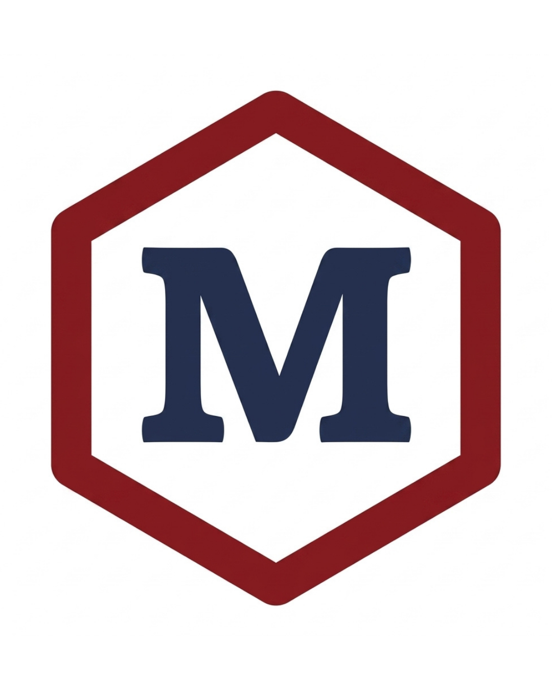 A logo with a large "M" in the center, surrounded by a red hexagon.